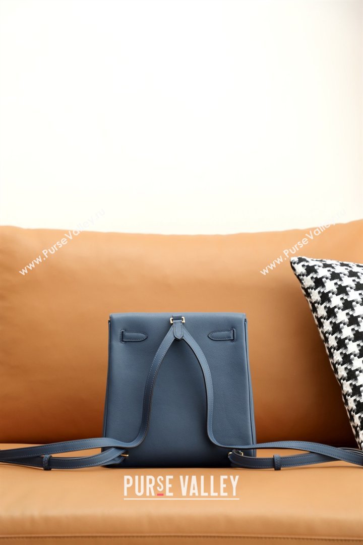 Hermes Kelly Ado Backpack 22cm in Evercolor Leather Navy Blue/Gold 2026(Half Handmade) (XYA-26012116)