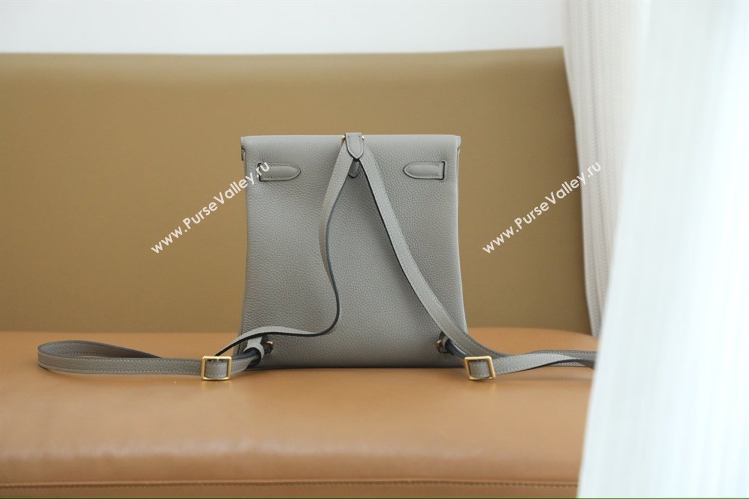 Hermes Kelly Ado Backpack 22cm in Taurillon Clemence Leather Gris Asphalte Grey/Gold 2026(Full Handmade) (XYA-26012111)