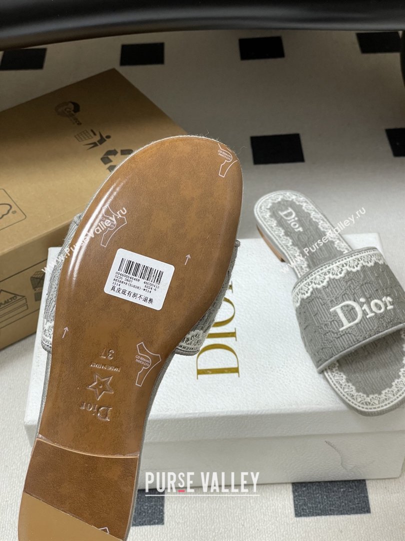 Dior Dentelle Slide Sandals in Grey Dior Oblique Embroidered Cotton and White Lace 2026 (MD-26012216)