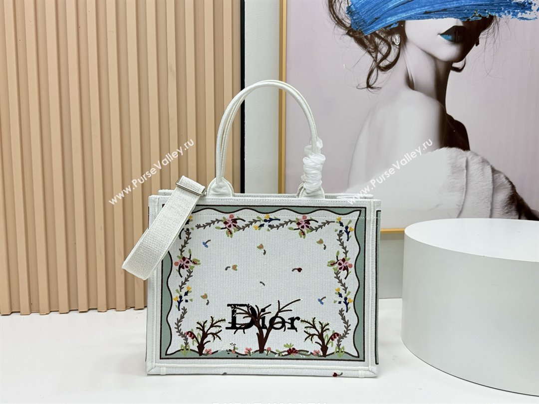 Dior Dioramour Medium Dior Book Tote with Strap White Multicolor Revolution Flowers Embroidery 2026 (BF-26012206)