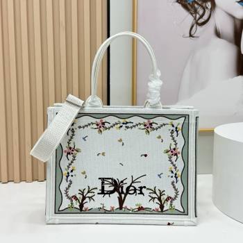 Dior Dioramour Medium Dior Book Tote with Strap White Multicolor Revolution Flowers Embroidery 2026 (BF-26012206)