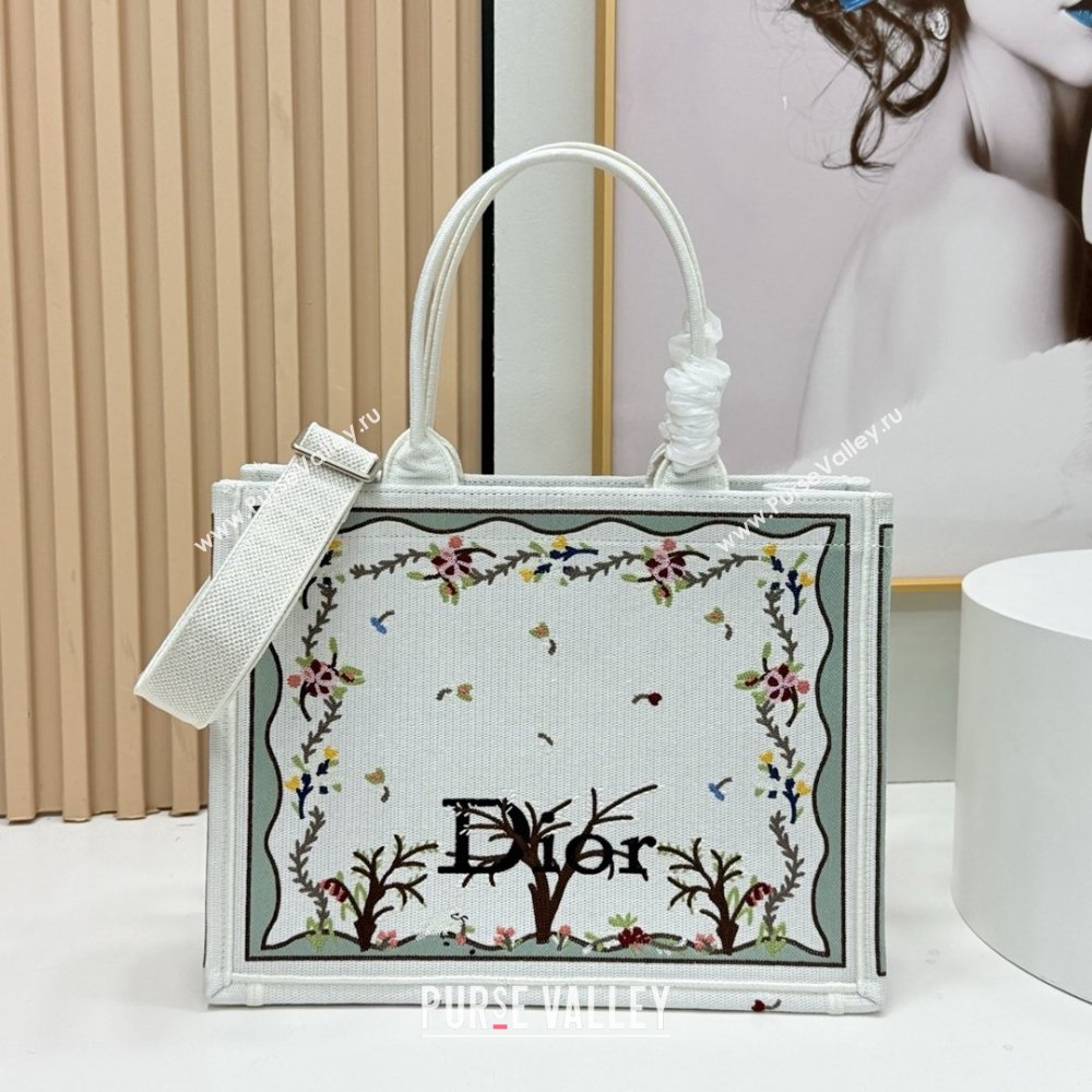 Dior Dioramour Medium Dior Book Tote with Strap White Multicolor Revolution Flowers Embroidery 2026 (BF-26012206)