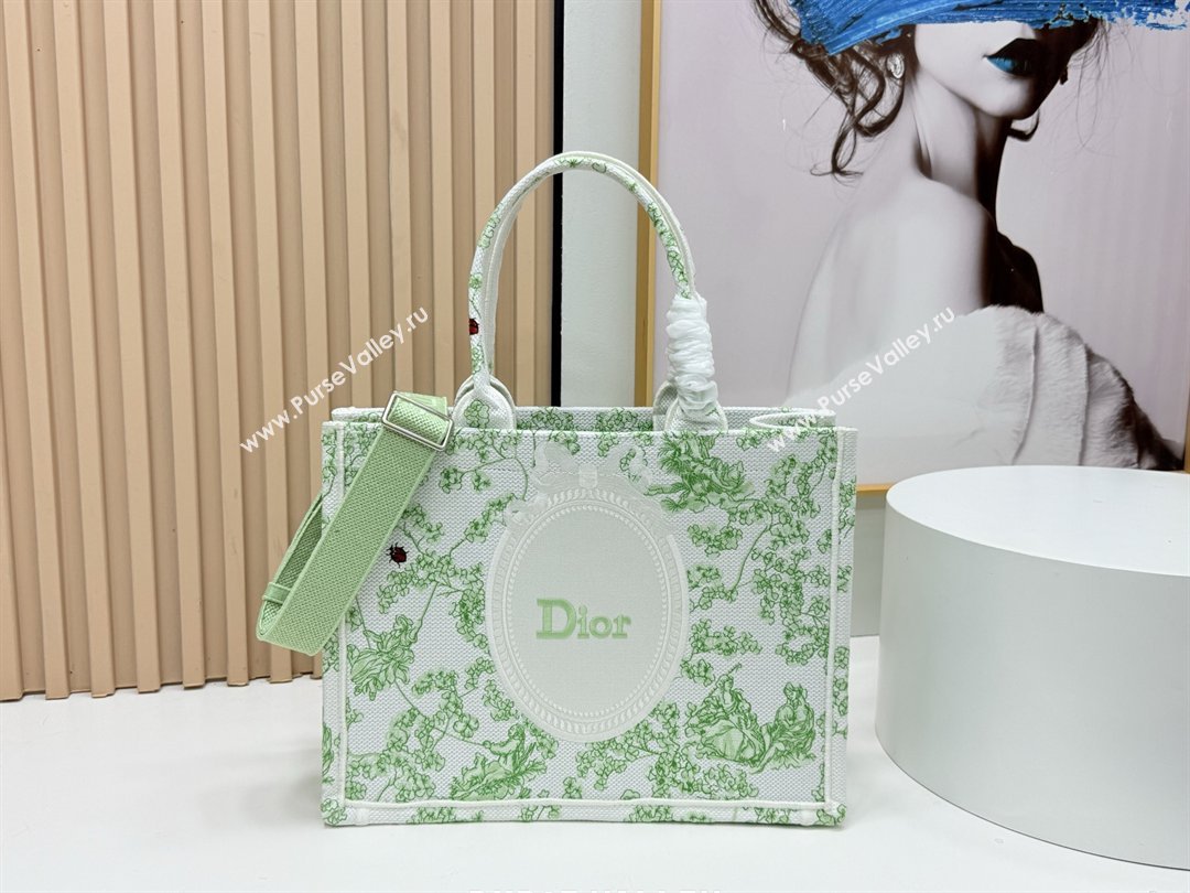 Dior Medium Dior Book Tote with Strap Green Multicolor Toile de Jouy Clover Embroidery 2026 (BF-26012209)