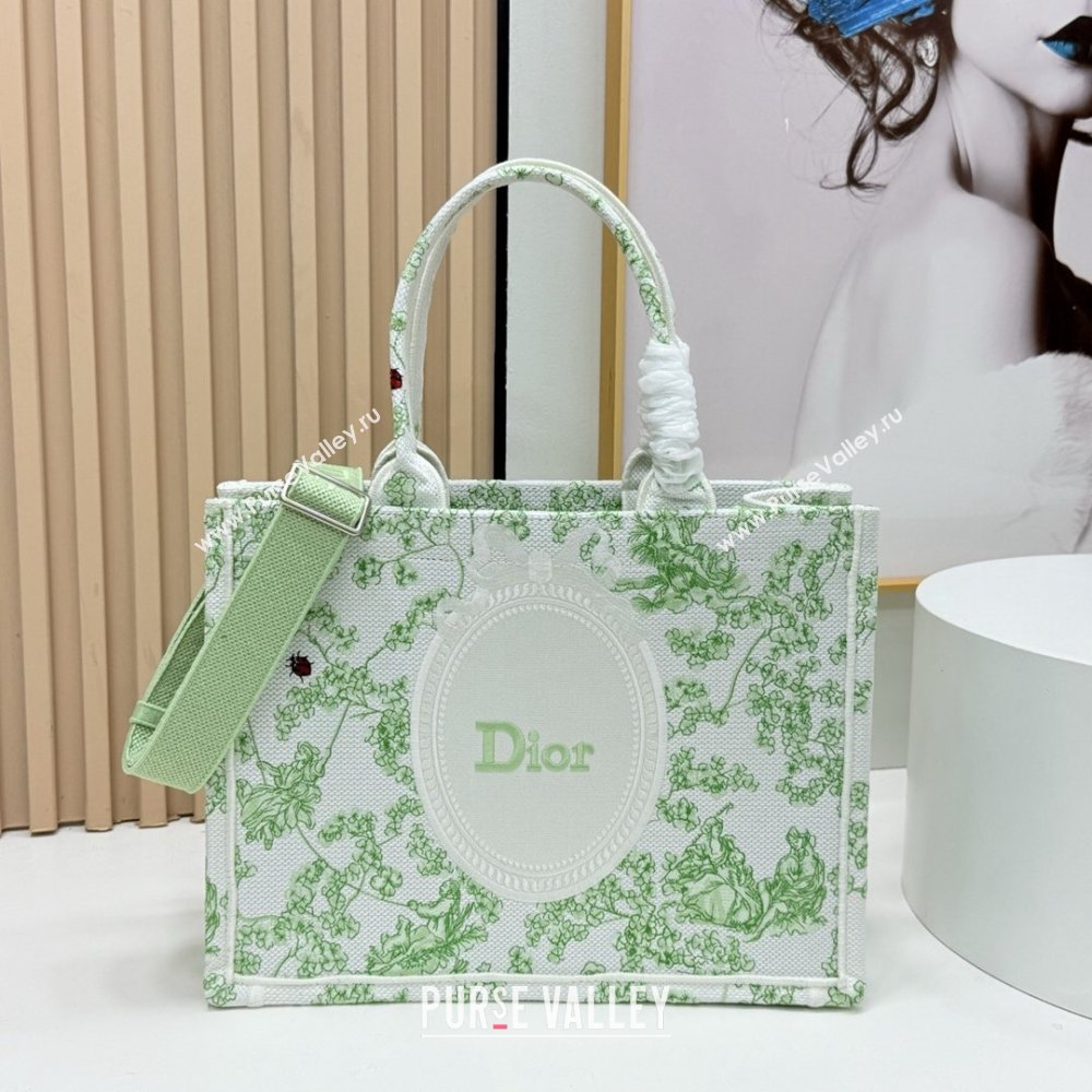 Dior Medium Dior Book Tote with Strap Green Multicolor Toile de Jouy Clover Embroidery 2026 (BF-26012209)