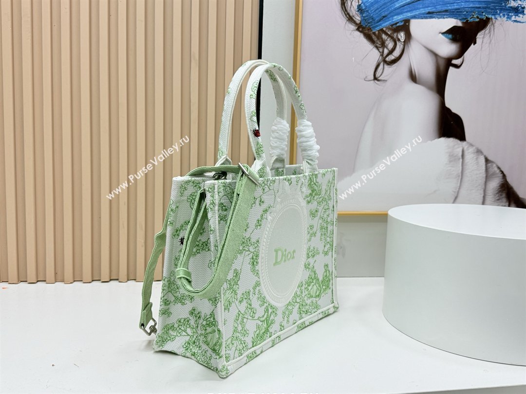 Dior Medium Dior Book Tote with Strap Green Multicolor Toile de Jouy Clover Embroidery 2026 (BF-26012209)