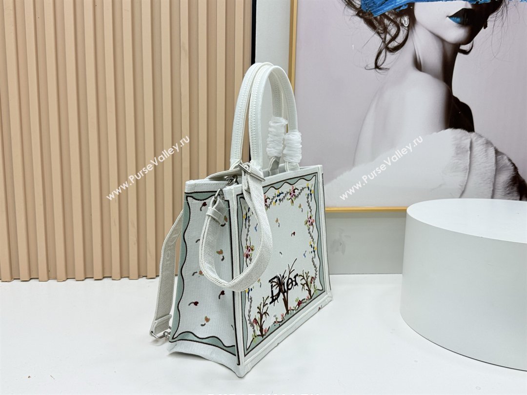 Dior Dioramour Medium Dior Book Tote with Strap White Multicolor Revolution Flowers Embroidery 2026 (BF-26012206)