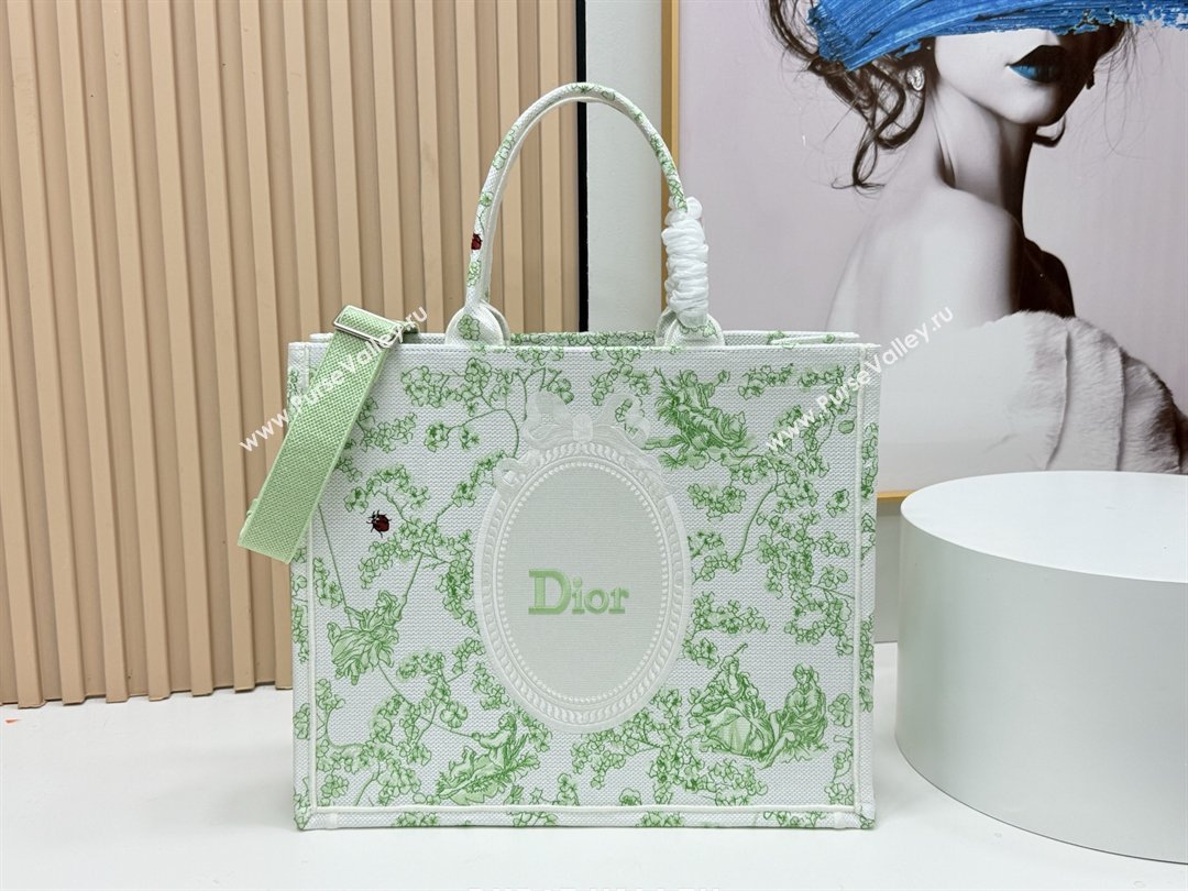 Dior Large Dior Book Tote with Strap Green Multicolor Toile de Jouy Clover Embroidery 2026 (BF-26012208)