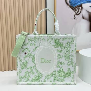 Dior Large Dior Book Tote with Strap Green Multicolor Toile de Jouy Clover Embroidery 2026 (BF-26012208)