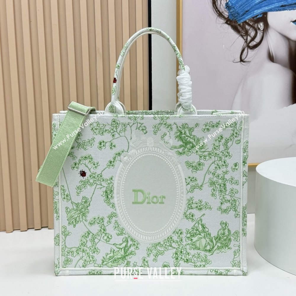 Dior Large Dior Book Tote with Strap Green Multicolor Toile de Jouy Clover Embroidery 2026 (BF-26012208)
