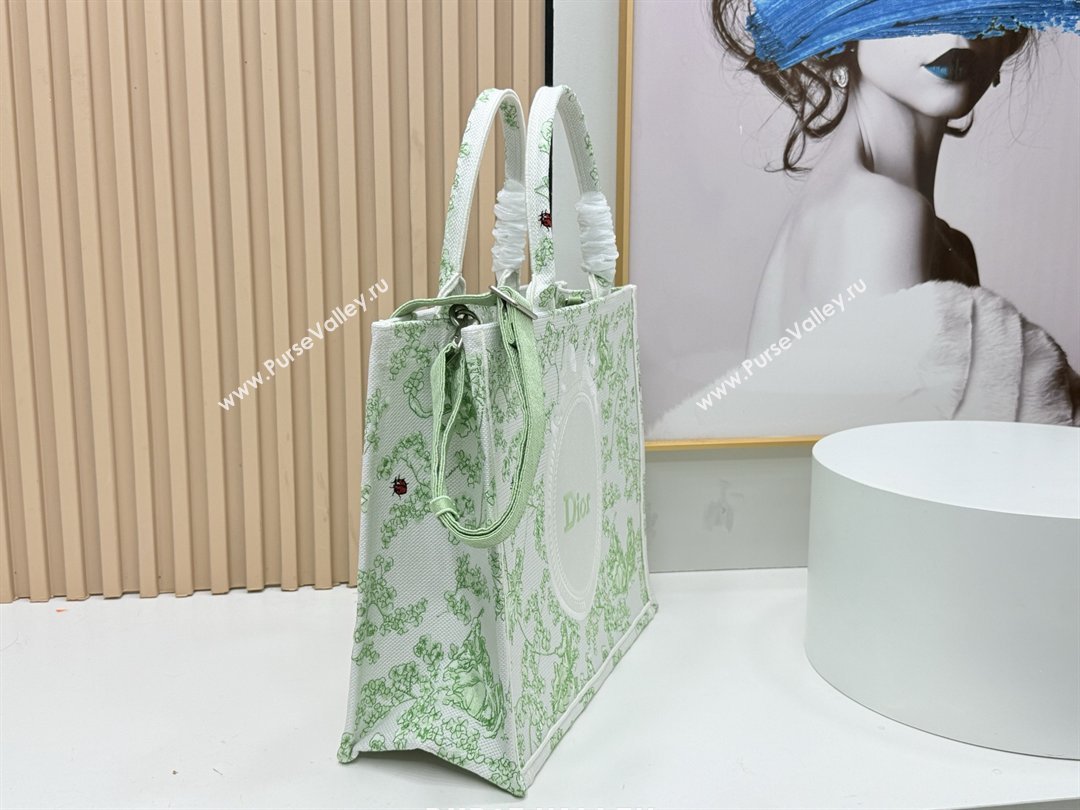 Dior Large Dior Book Tote with Strap Green Multicolor Toile de Jouy Clover Embroidery 2026 (BF-26012208)