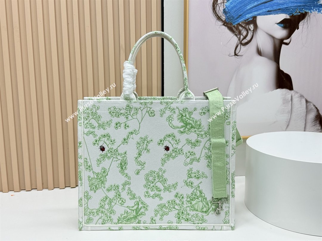 Dior Large Dior Book Tote with Strap Green Multicolor Toile de Jouy Clover Embroidery 2026 (BF-26012208)