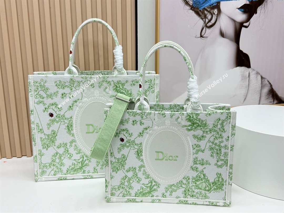 Dior Medium Dior Book Tote with Strap Green Multicolor Toile de Jouy Clover Embroidery 2026 (BF-26012209)