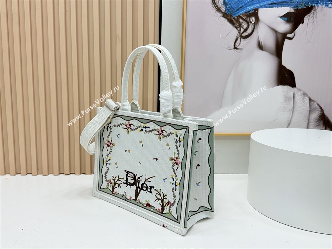 Dior Dioramour Medium Dior Book Tote with Strap White Multicolor Revolution Flowers Embroidery 2026 (BF-26012206)