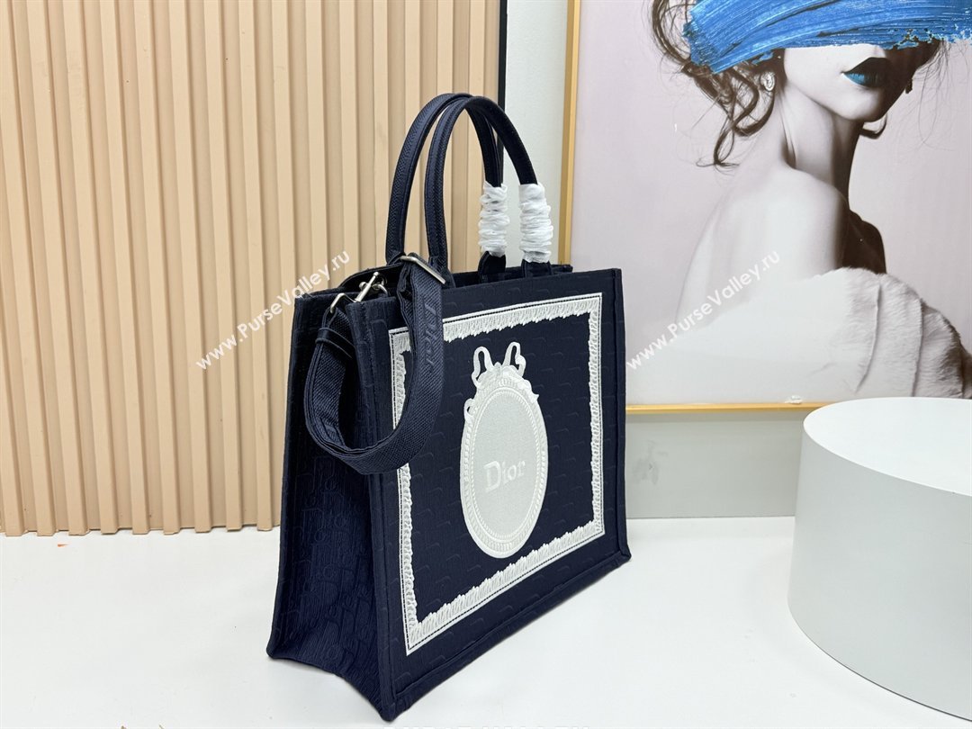 Dior Large Dior Book Tote with Strap in Blue Dior Oblique Embroidery with White Lace 2026 (BF-26012210)