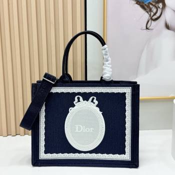 Dior Medium Dior Book Tote with Strap in Blue Dior Oblique Embroidery with White Lace 2026 (BF-26012211)