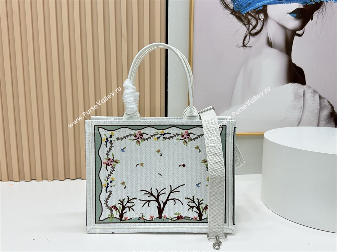Dior Dioramour Medium Dior Book Tote with Strap White Multicolor Revolution Flowers Embroidery 2026 (BF-26012206)