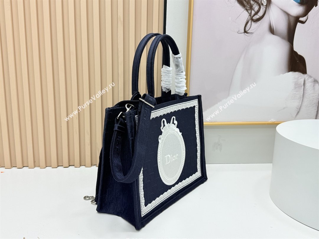 Dior Medium Dior Book Tote with Strap in Blue Dior Oblique Embroidery with White Lace 2026 (BF-26012211)