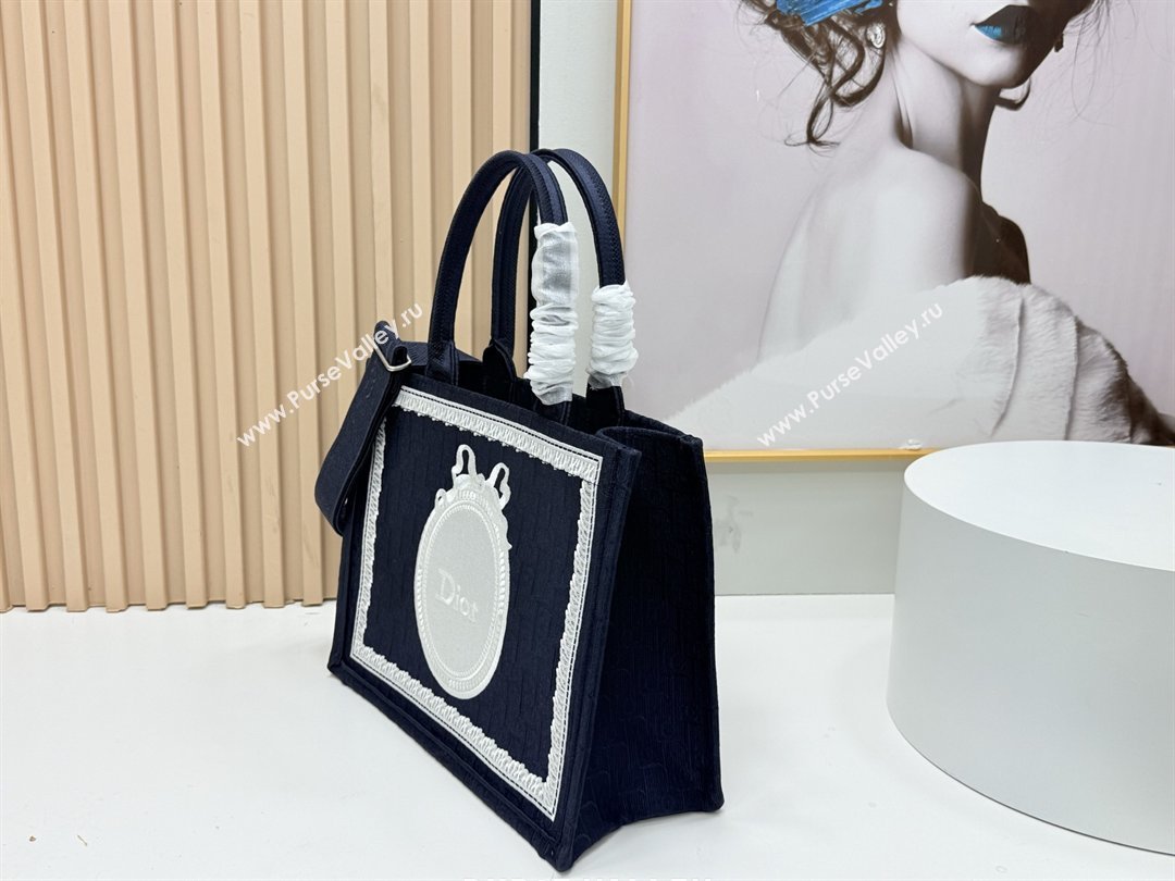 Dior Medium Dior Book Tote with Strap in Blue Dior Oblique Embroidery with White Lace 2026 (BF-26012211)