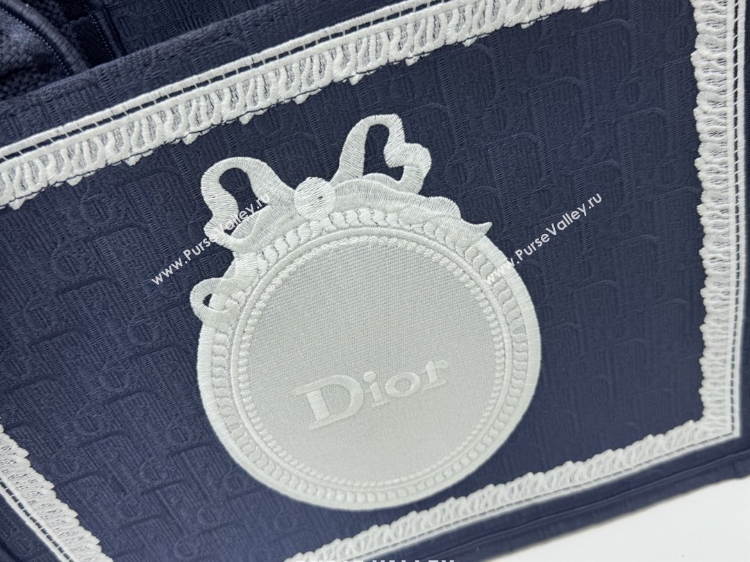 Dior Medium Dior Book Tote with Strap in Blue Dior Oblique Embroidery with White Lace 2026 (BF-26012211)
