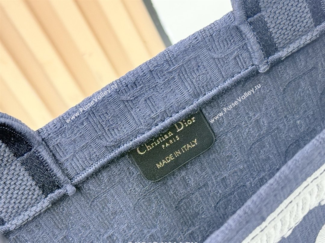 Dior Medium Dior Book Tote with Strap in Blue Dior Oblique Embroidery with White Lace 2026 (BF-26012211)