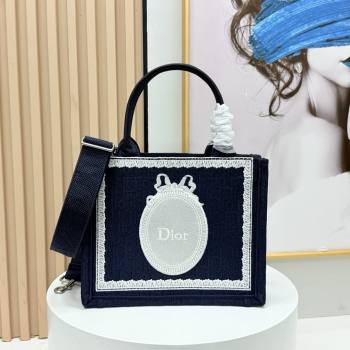 Dior Small Dior Book Tote with Strap in Blue Dior Oblique Embroidery with White Lace 2026 (BF-26012212)