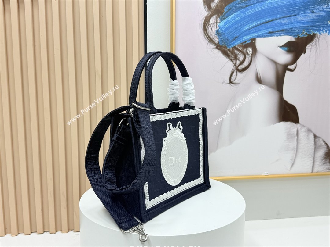 Dior Small Dior Book Tote with Strap in Blue Dior Oblique Embroidery with White Lace 2026 (BF-26012212)