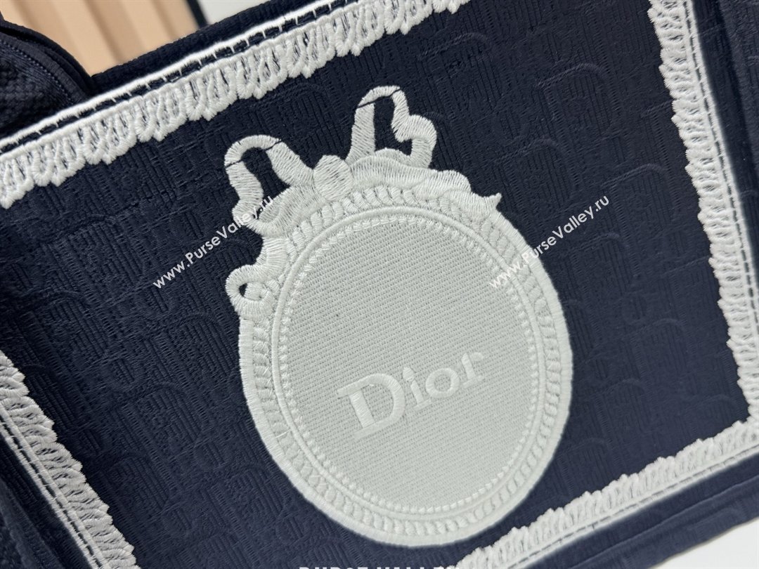 Dior Small Dior Book Tote with Strap in Blue Dior Oblique Embroidery with White Lace 2026 (BF-26012212)