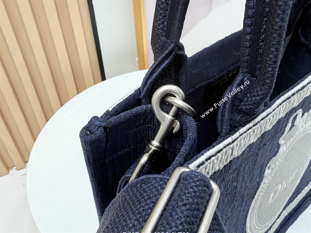 Dior Small Dior Book Tote with Strap in Blue Dior Oblique Embroidery with White Lace 2026 (BF-26012212)