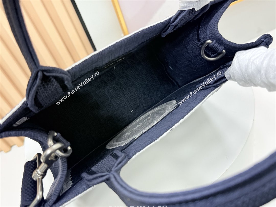 Dior Small Dior Book Tote with Strap in Blue Dior Oblique Embroidery with White Lace 2026 (BF-26012212)