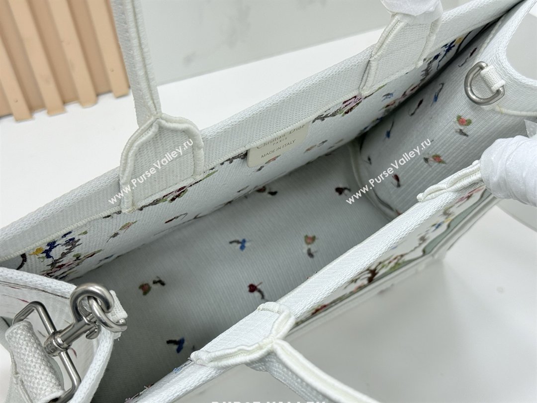 Dior Dioramour Medium Dior Book Tote with Strap White Multicolor Revolution Flowers Embroidery 2026 (BF-26012206)