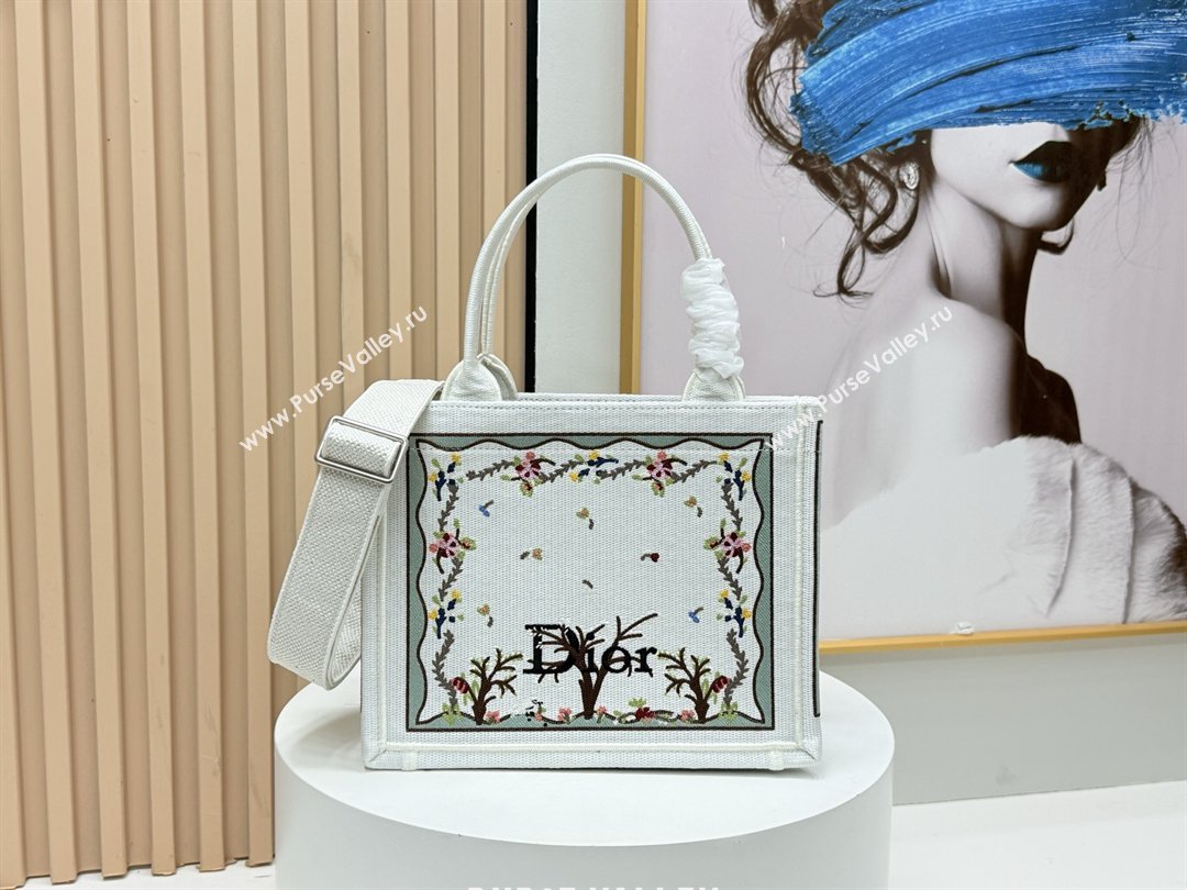 Dior Dioramour Small Dior Book Tote with Strap White Multicolor Revolution Flowers Embroidery 2026 (BF-26012207)