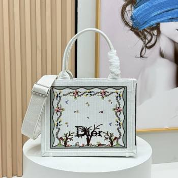 Dior Dioramour Small Dior Book Tote with Strap White Multicolor Revolution Flowers Embroidery 2026 (BF-26012207)