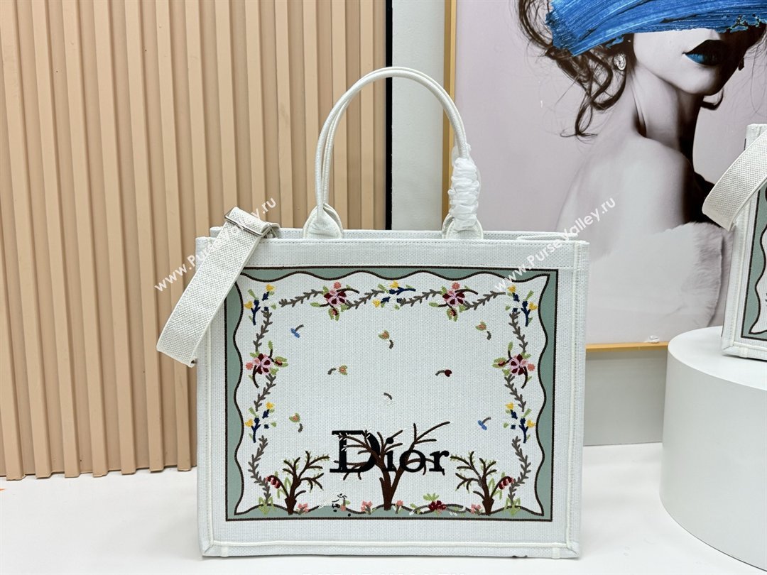 Dior Dioramour Large Dior Book Tote with Strap White Multicolor Revolution Flowers Embroidery 2026 (BF-26012205)