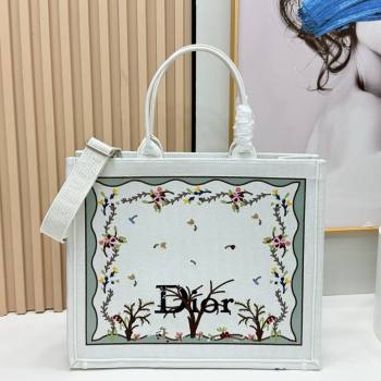 Dior Dioramour Large Dior Book Tote with Strap White Multicolor Revolution Flowers Embroidery 2026 (BF-26012205)
