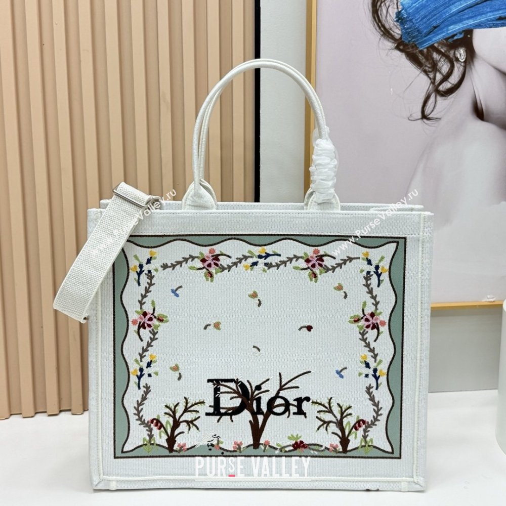 Dior Dioramour Large Dior Book Tote with Strap White Multicolor Revolution Flowers Embroidery 2026 (BF-26012205)