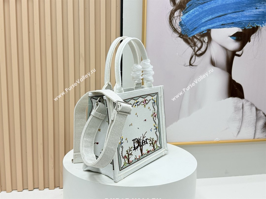 Dior Dioramour Small Dior Book Tote with Strap White Multicolor Revolution Flowers Embroidery 2026 (BF-26012207)