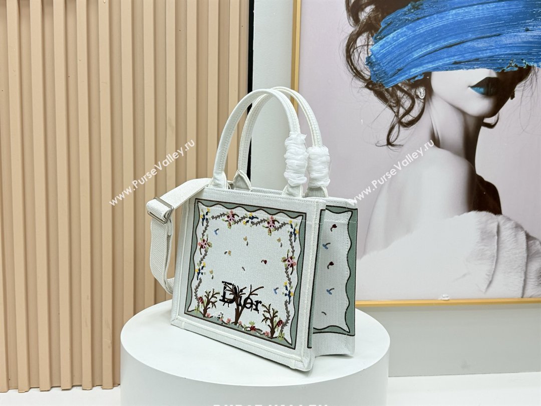 Dior Dioramour Small Dior Book Tote with Strap White Multicolor Revolution Flowers Embroidery 2026 (BF-26012207)