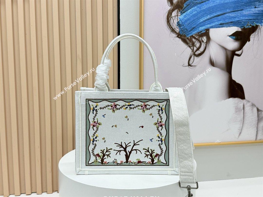 Dior Dioramour Small Dior Book Tote with Strap White Multicolor Revolution Flowers Embroidery 2026 (BF-26012207)
