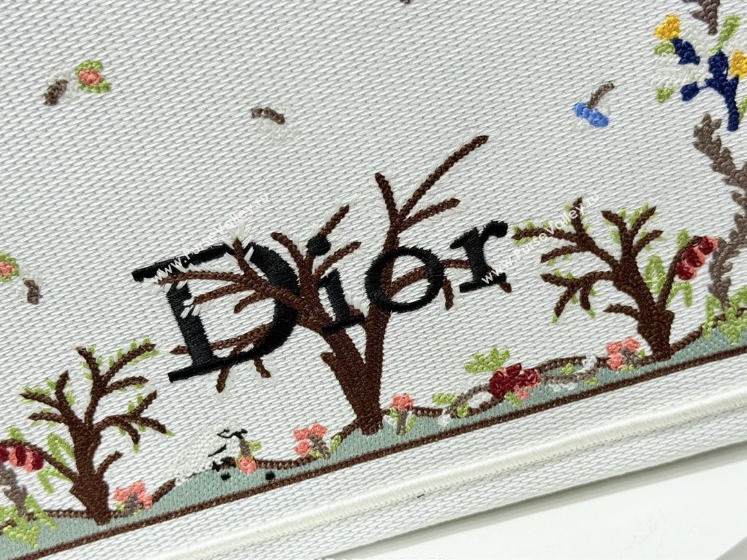 Dior Dioramour Small Dior Book Tote with Strap White Multicolor Revolution Flowers Embroidery 2026 (BF-26012207)