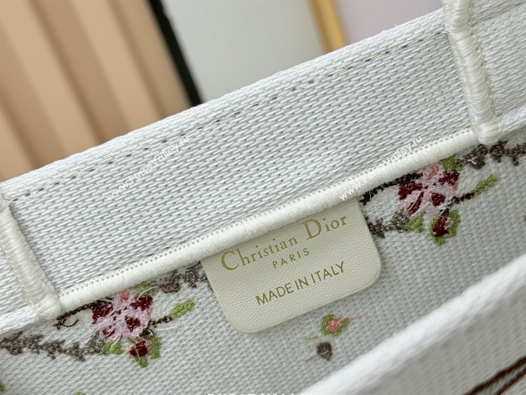 Dior Dioramour Small Dior Book Tote with Strap White Multicolor Revolution Flowers Embroidery 2026 (BF-26012207)