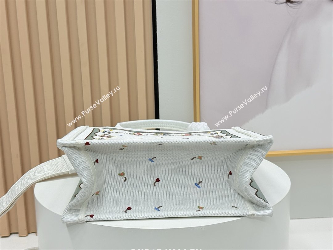 Dior Dioramour Small Dior Book Tote with Strap White Multicolor Revolution Flowers Embroidery 2026 (BF-26012207)