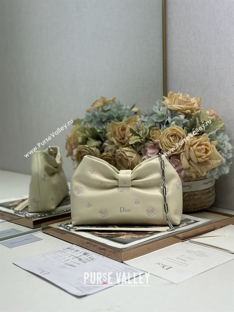 Dior Small Dior Bow Bag in White Dior Clover Embroidered Lambskin 2026 (XXG-26012237)