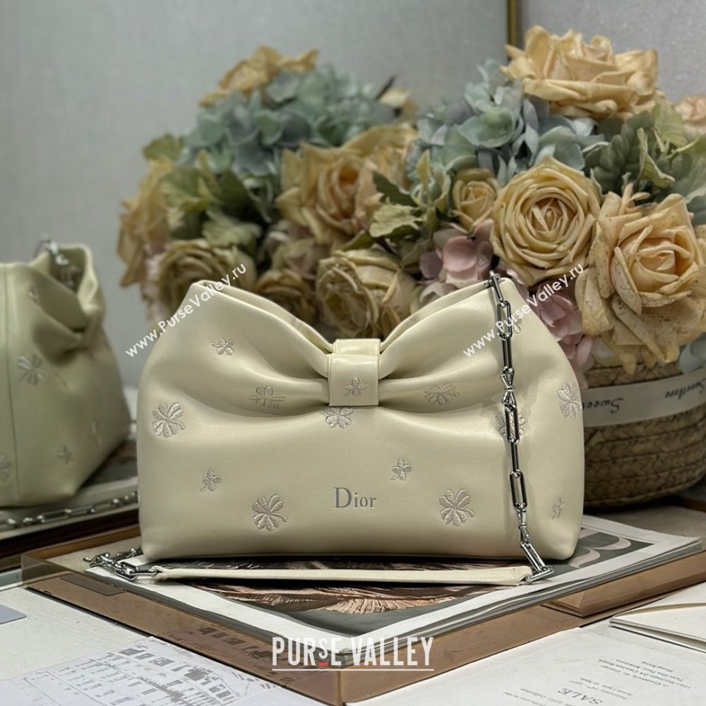 Dior Small Dior Bow Bag in White Dior Clover Embroidered Lambskin 2026 (XXG-26012237)