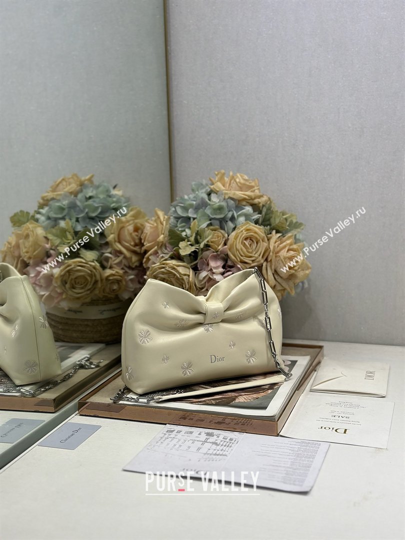 Dior Small Dior Bow Bag in White Dior Clover Embroidered Lambskin 2026 (XXG-26012237)