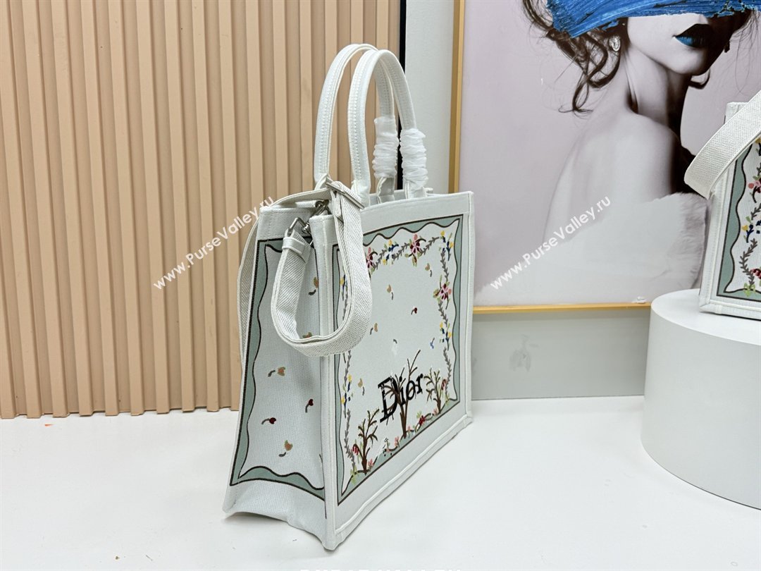 Dior Dioramour Large Dior Book Tote with Strap White Multicolor Revolution Flowers Embroidery 2026 (BF-26012205)