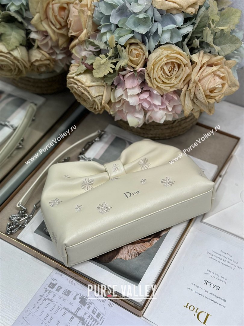 Dior Small Dior Bow Bag in White Dior Clover Embroidered Lambskin 2026 (XXG-26012237)