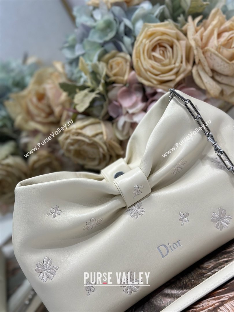 Dior Small Dior Bow Bag in White Dior Clover Embroidered Lambskin 2026 (XXG-26012237)