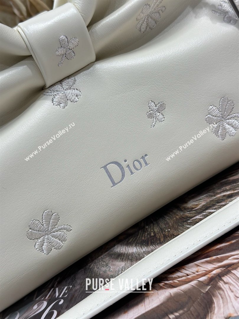 Dior Small Dior Bow Bag in White Dior Clover Embroidered Lambskin 2026 (XXG-26012237)