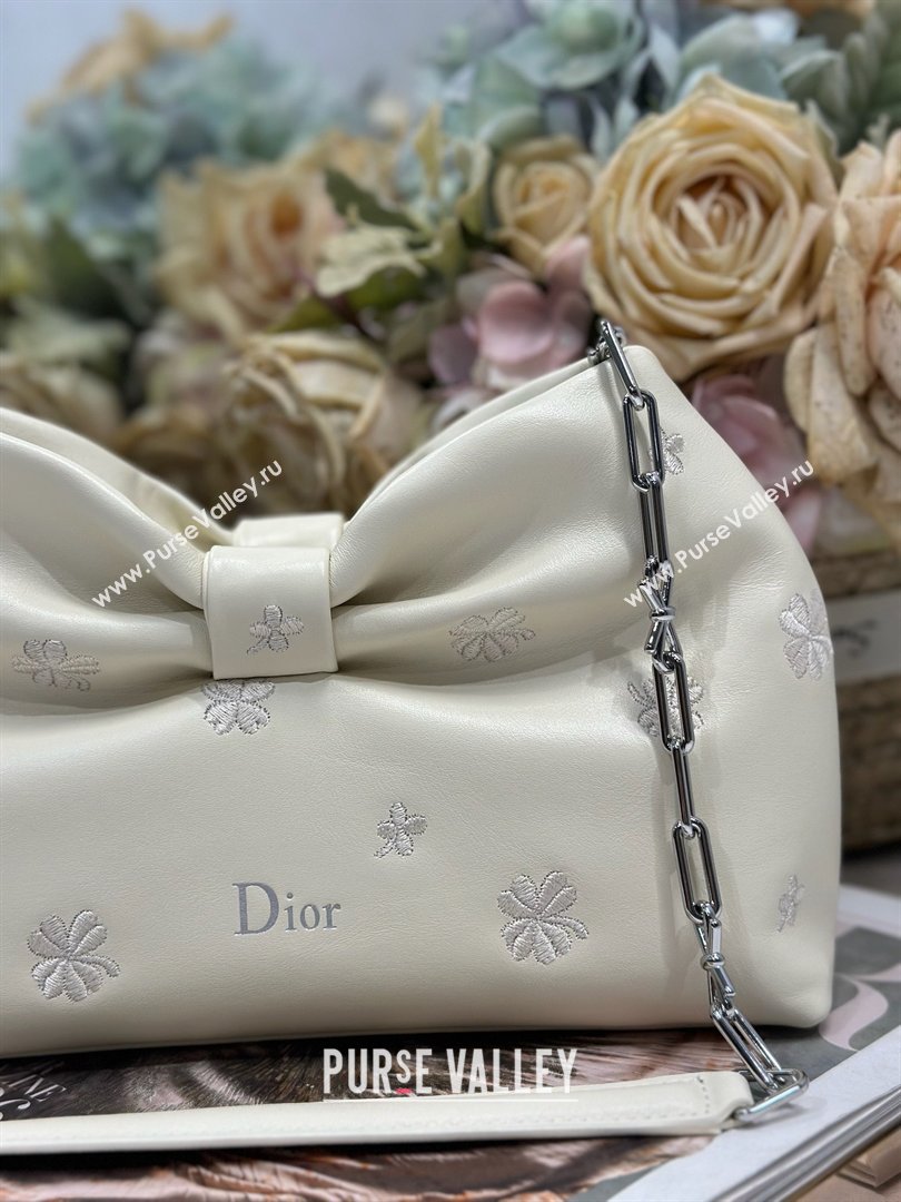 Dior Small Dior Bow Bag in White Dior Clover Embroidered Lambskin 2026 (XXG-26012237)