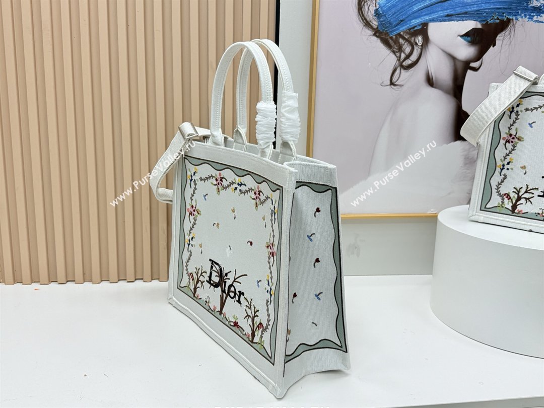 Dior Dioramour Large Dior Book Tote with Strap White Multicolor Revolution Flowers Embroidery 2026 (BF-26012205)